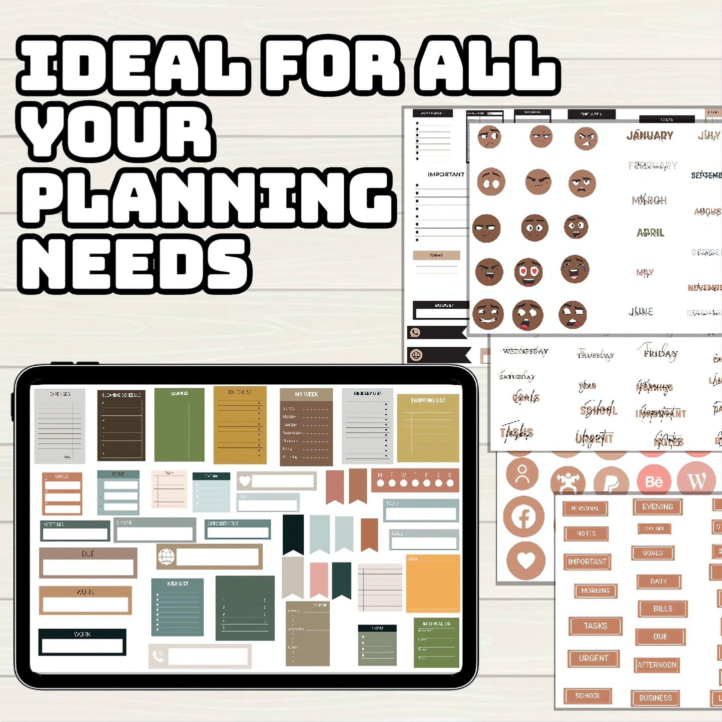 Boho Digital Planner Digital Stickers - 300+ Stickers, Goodnotes file, Pre-Cropped Individuals, PNGs Digital Stickers, Pre-cropped IPad - Digital Agenda Co.