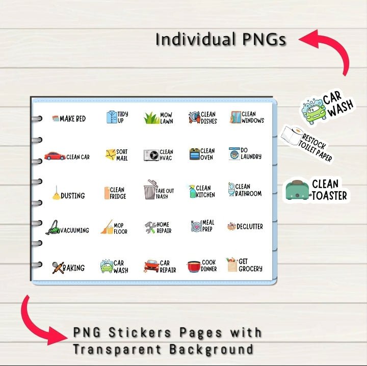 Chores Digital Stickers - 150+ Stickers, Goodnotes file, Pre-Cropped Individuals, PNGs Digital Stickers, Pre-cropped iPad Stickers - Digital Agenda Co.