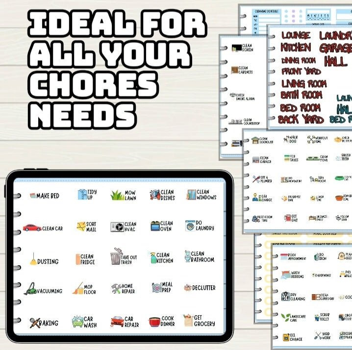 Chores Digital Stickers - 150+ Stickers, Goodnotes file, Pre-Cropped Individuals, PNGs Digital Stickers, Pre-cropped iPad Stickers - Digital Agenda Co.