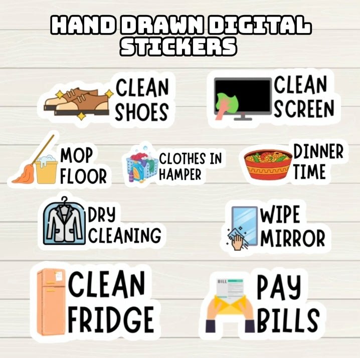 Chores Digital Stickers - 150+ Stickers, Goodnotes file, Pre-Cropped Individuals, PNGs Digital Stickers, Pre-cropped iPad Stickers - Digital Agenda Co.