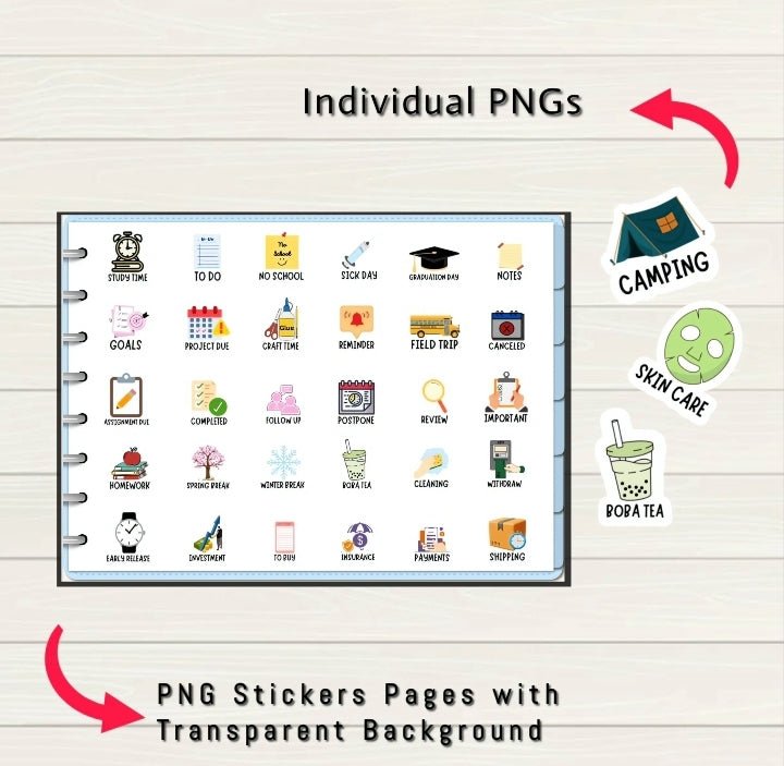 Everyday Digital Stickers - 300+ Stickers, Goodnotes file, Pre-Cropped Individuals, PNGs Digital Stickers, Pre-cropped iPad Stickers - Digital Agenda Co.