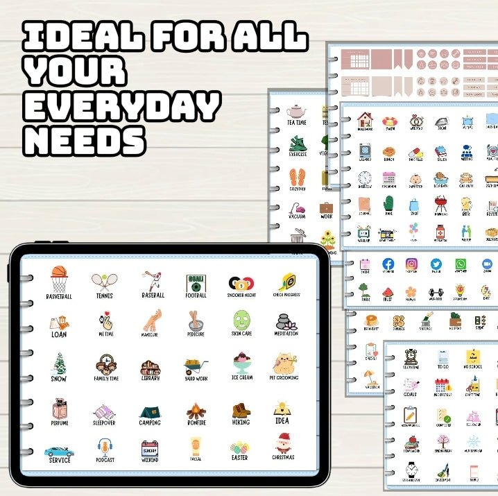 Everyday Digital Stickers - 300+ Stickers, Goodnotes file, Pre-Cropped Individuals, PNGs Digital Stickers, Pre-cropped iPad Stickers - Digital Agenda Co.