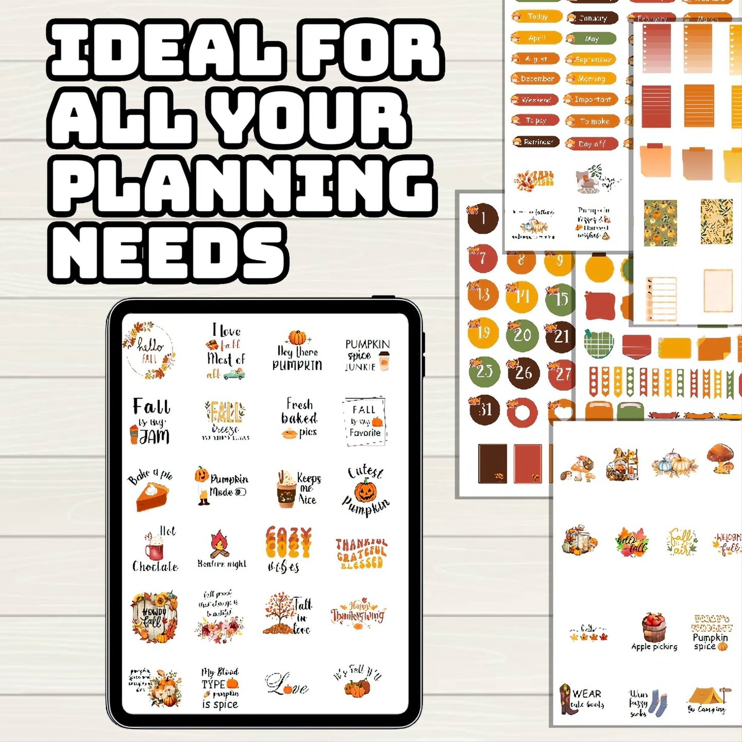 Fall Autumn Planner Digital Stickers - 200+ Stickers, Goodnotes file, Pre-Cropped Individuals, PNGs Digital Stickers, iPad Stickers - Digital Agenda Co.