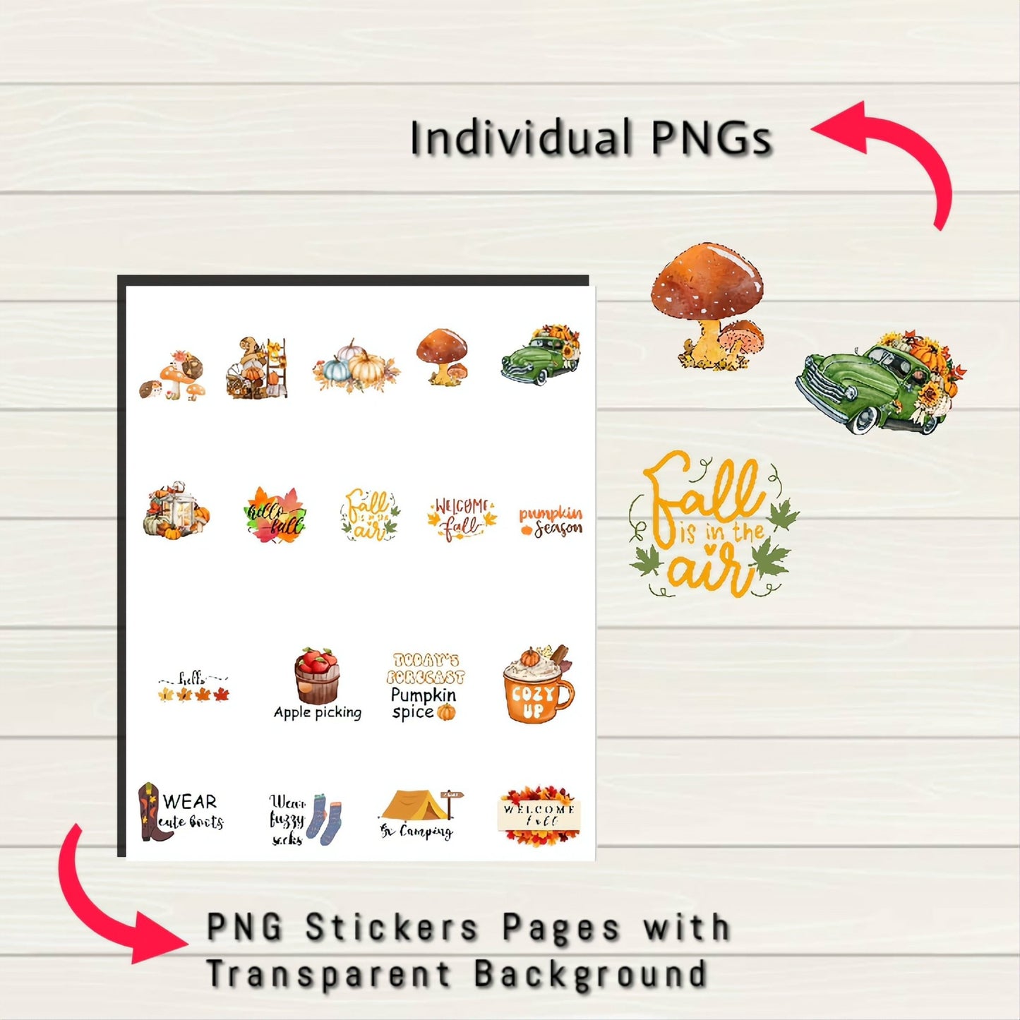 Fall Autumn Planner Digital Stickers - 200+ Stickers, Goodnotes file, Pre-Cropped Individuals, PNGs Digital Stickers, iPad Stickers - Digital Agenda Co.