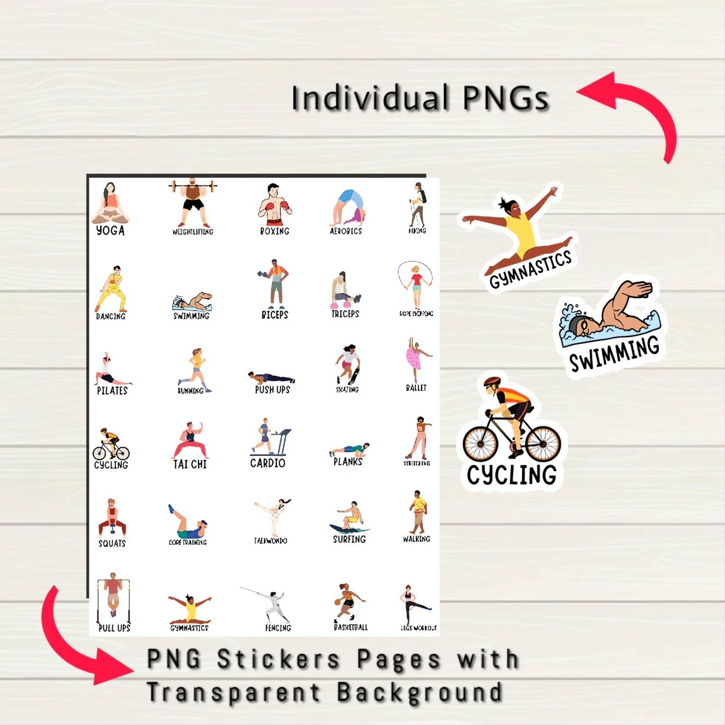 Fitness Digital Stickers - 300+ Stickers, Goodnotes file, Pre-Cropped Individuals, PNGs Digital Stickers, Pre-cropped iPad Workout Stickers - Digital Agenda Co.