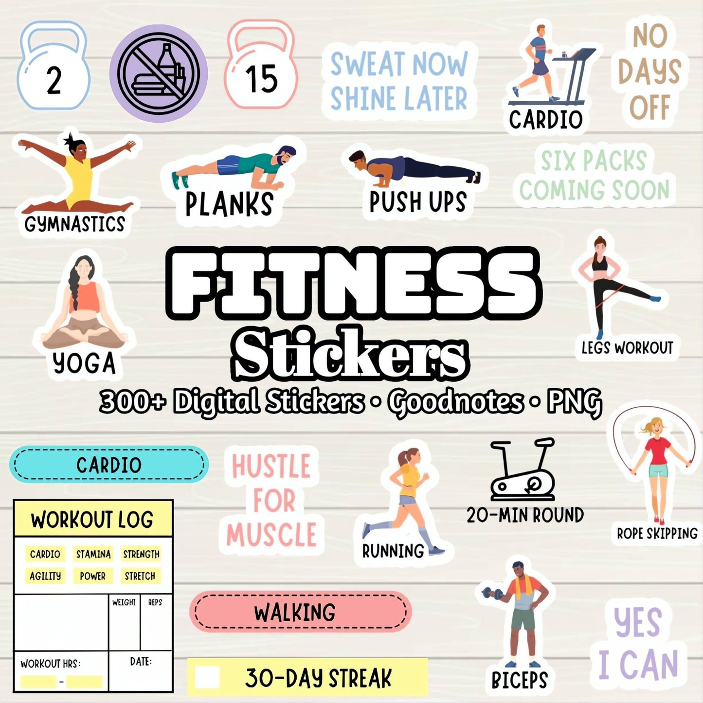 Fitness Digital Stickers - 300+ Stickers, Goodnotes file, Pre-Cropped Individuals, PNGs Digital Stickers, Pre-cropped iPad Workout Stickers - Digital Agenda Co.