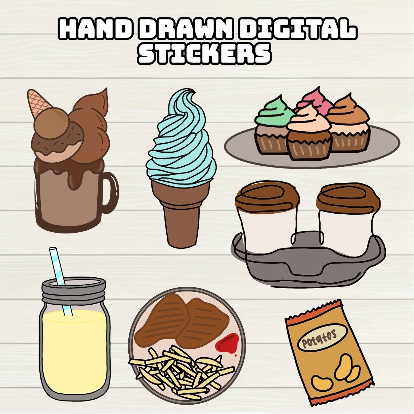 Food and Drink 3 of 3 Digital Stickers - 200 Stickers, Goodnotes file, Pre-Cropped Individuals, PNGs Digital, Pre-cropped iPad Stickers - Digital Agenda Co.