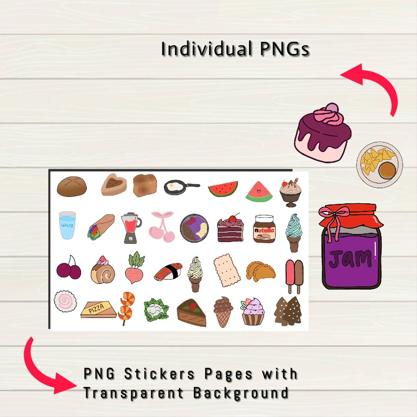 Food and Drink 3 of 3 Digital Stickers - 200 Stickers, Goodnotes file, Pre-Cropped Individuals, PNGs Digital, Pre-cropped iPad Stickers - Digital Agenda Co.