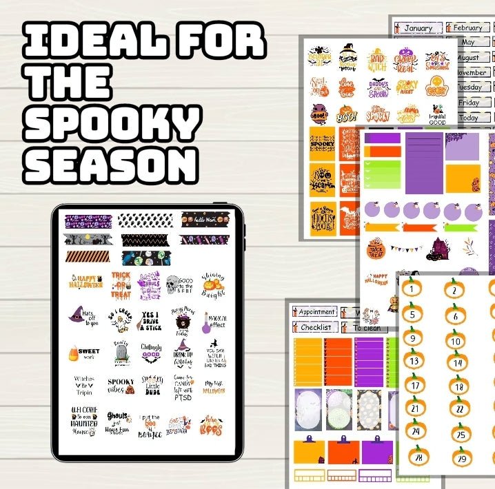 Halloween Planner Stickers - 200+ Stickers, Goodnotes file, Pre-Cropped Individuals, PNGs Digital Stickers, Pre-cropped iPad Stickers - Digital Agenda Co.