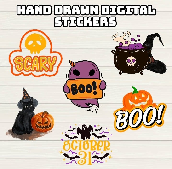 Halloween Planner Stickers - 200+ Stickers, Goodnotes file, Pre-Cropped Individuals, PNGs Digital Stickers, Pre-cropped iPad Stickers - Digital Agenda Co.
