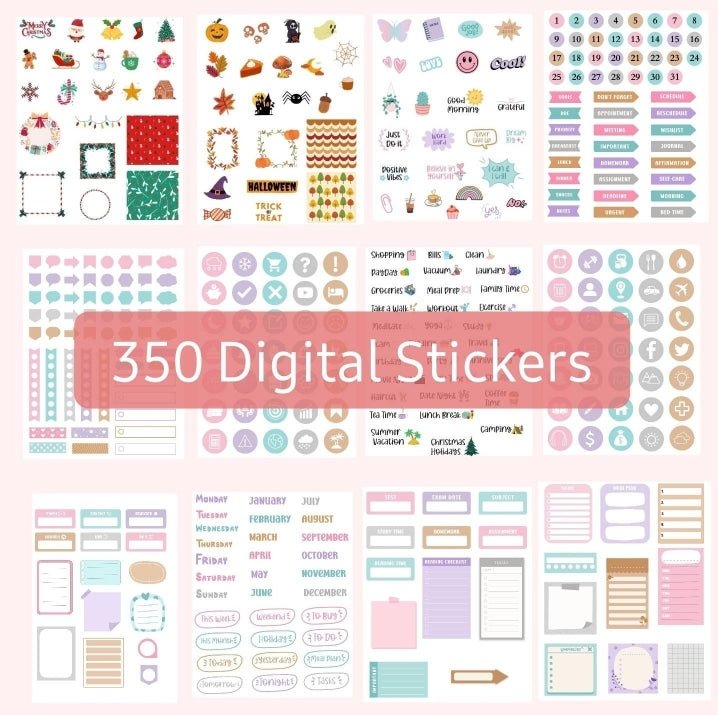 Premium Digital Planner 2023, 2024 and Undated Ipad Goodnotes, 350 PNG Pre Cropped Stickers, Samsung, Daily Planner Planner Digital Dated V1 - Digital Agenda Co.