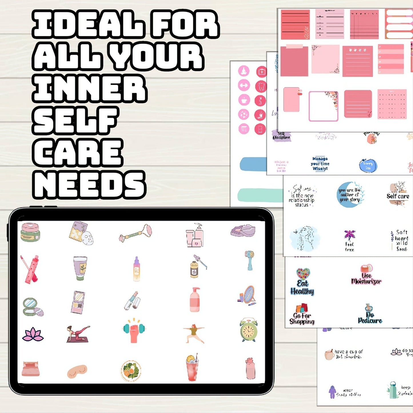 Self Care Digital Stickers - 200+ Stickers, Goodnotes file, Pre-Cropped Individuals, PNGs Digital Stickers, Pre-cropped iPad Stickers - Digital Agenda Co.