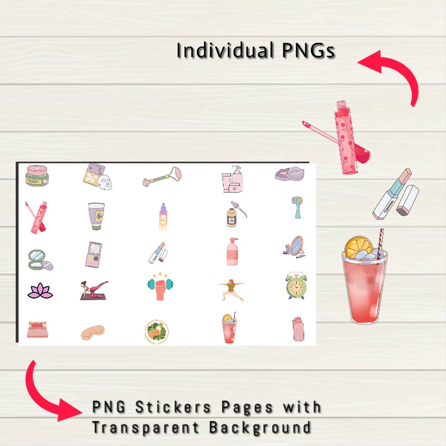 Self Care Digital Stickers - 200+ Stickers, Goodnotes file, Pre-Cropped Individuals, PNGs Digital Stickers, Pre-cropped iPad Stickers - Digital Agenda Co.