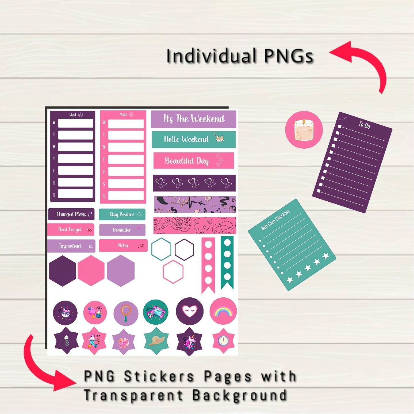 Self Care Planner Digital Stickers - 150+ Stickers, Goodnotes file, Pre-Cropped Individuals, PNGs Widgets, Pre-cropped iPad Stickers - Digital Agenda Co.