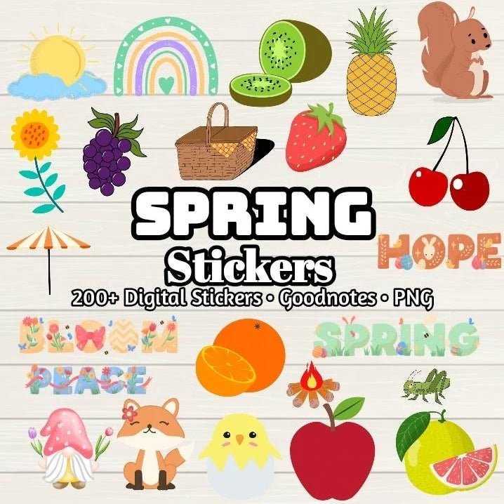 Spring Digital Stickers - 200+ Goodnotes file, Pre-Cropped Individuals, PNGs Digital Stickers, Pre-cropped iPad Stickers, - Digital Agenda Co.