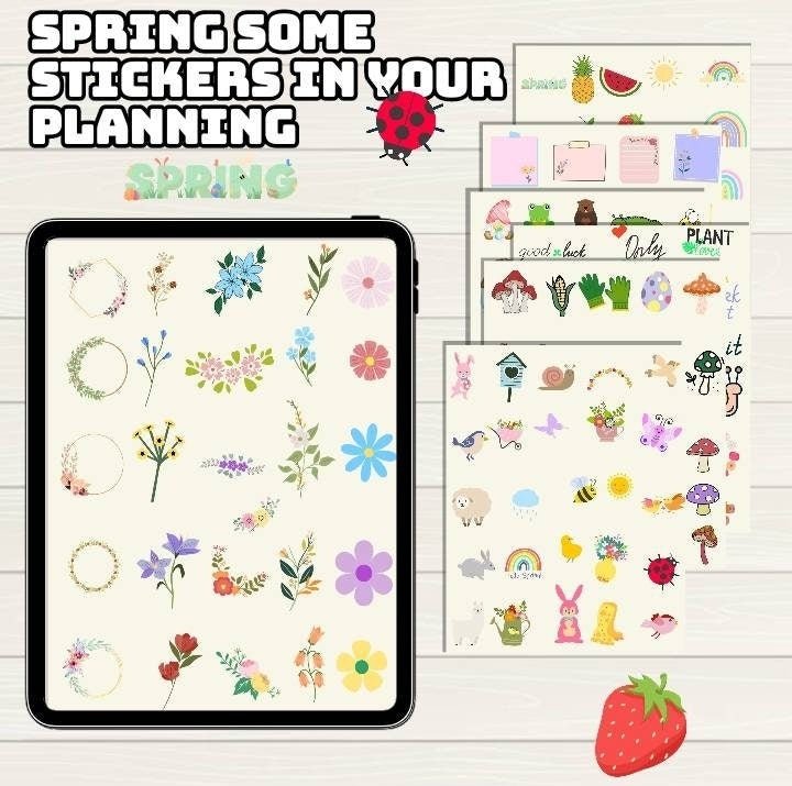 Spring Digital Stickers - 200+ Goodnotes file, Pre-Cropped Individuals, PNGs Digital Stickers, Pre-cropped iPad Stickers, - Digital Agenda Co.