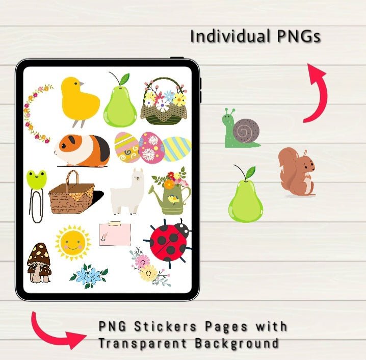 Spring Digital Stickers - 200+ Goodnotes file, Pre-Cropped Individuals, PNGs Digital Stickers, Pre-cropped iPad Stickers, - Digital Agenda Co.