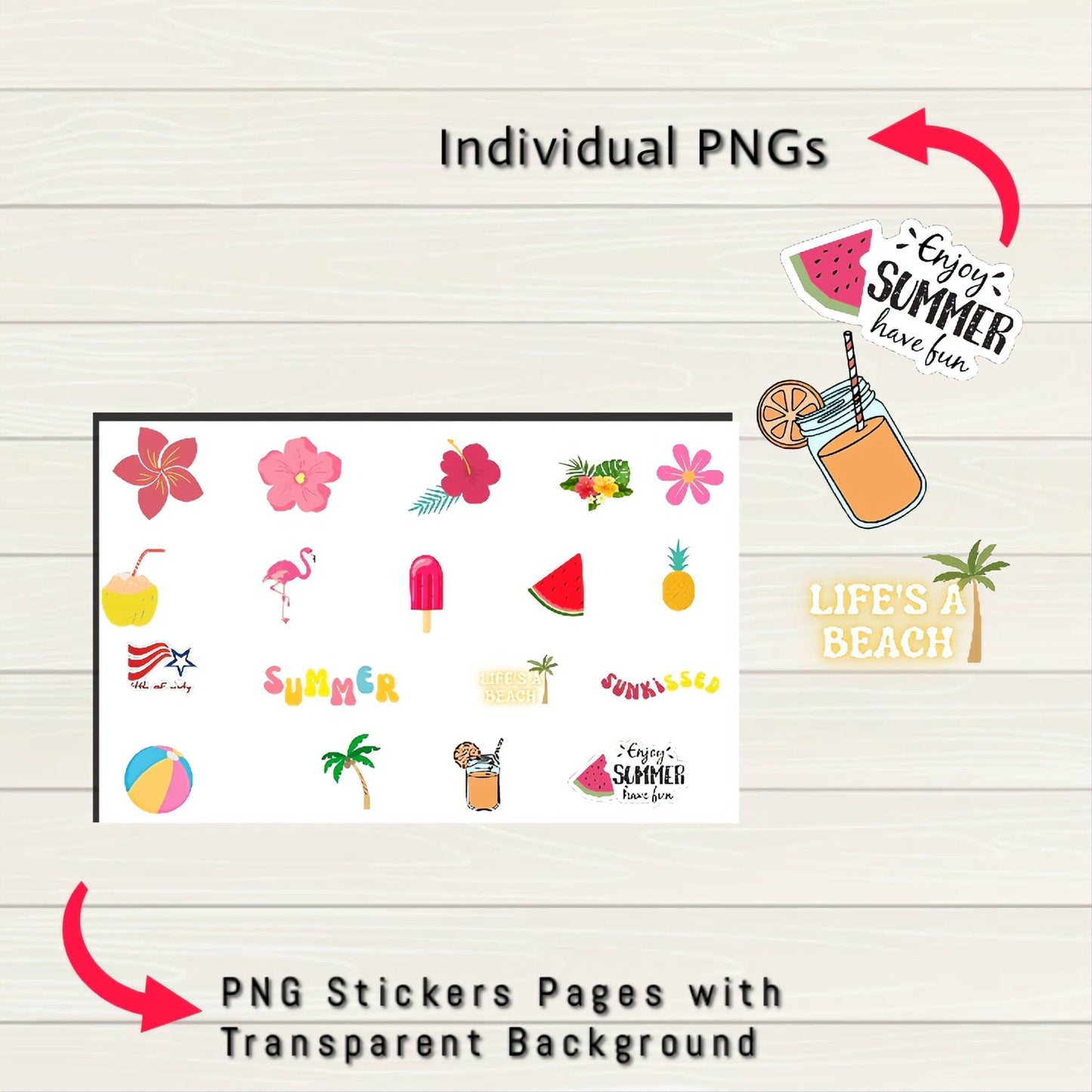 Summer Digital Stickers - 260+ Stickers, Goodnotes file, Pre-Cropped Individuals, PNGs Digital Stickers, Pre-cropped iPad Stickers - Digital Agenda Co.