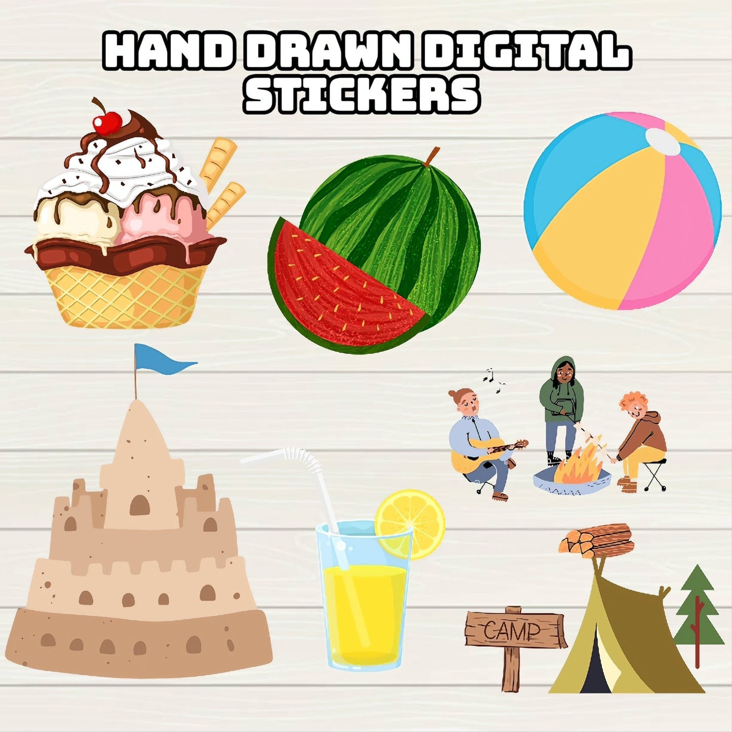 Summer Digital Stickers - 260+ Stickers, Goodnotes file, Pre-Cropped Individuals, PNGs Digital Stickers, Pre-cropped iPad Stickers - Digital Agenda Co.