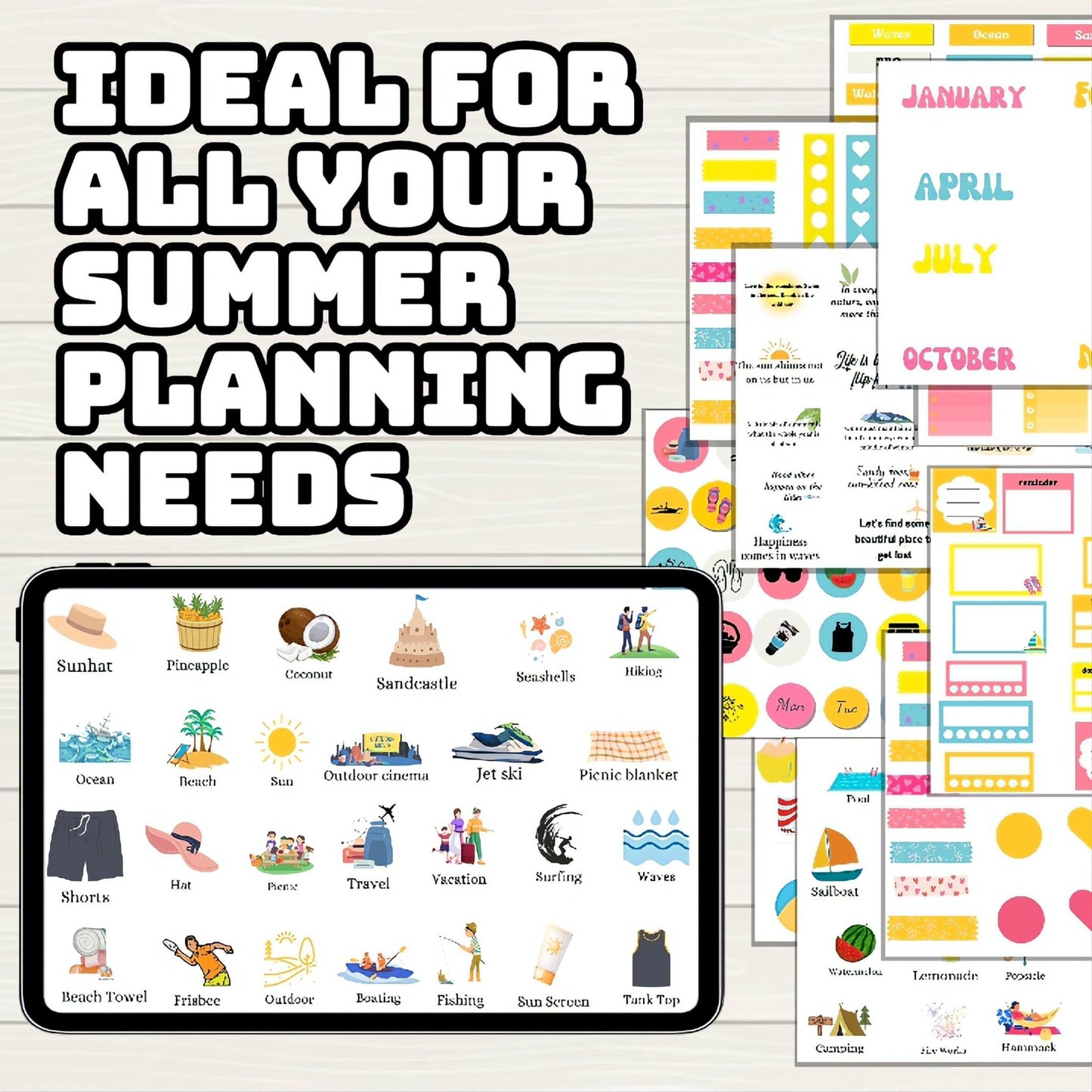 Summer Digital Stickers - 260+ Stickers, Goodnotes file, Pre-Cropped Individuals, PNGs Digital Stickers, Pre-cropped iPad Stickers - Digital Agenda Co.