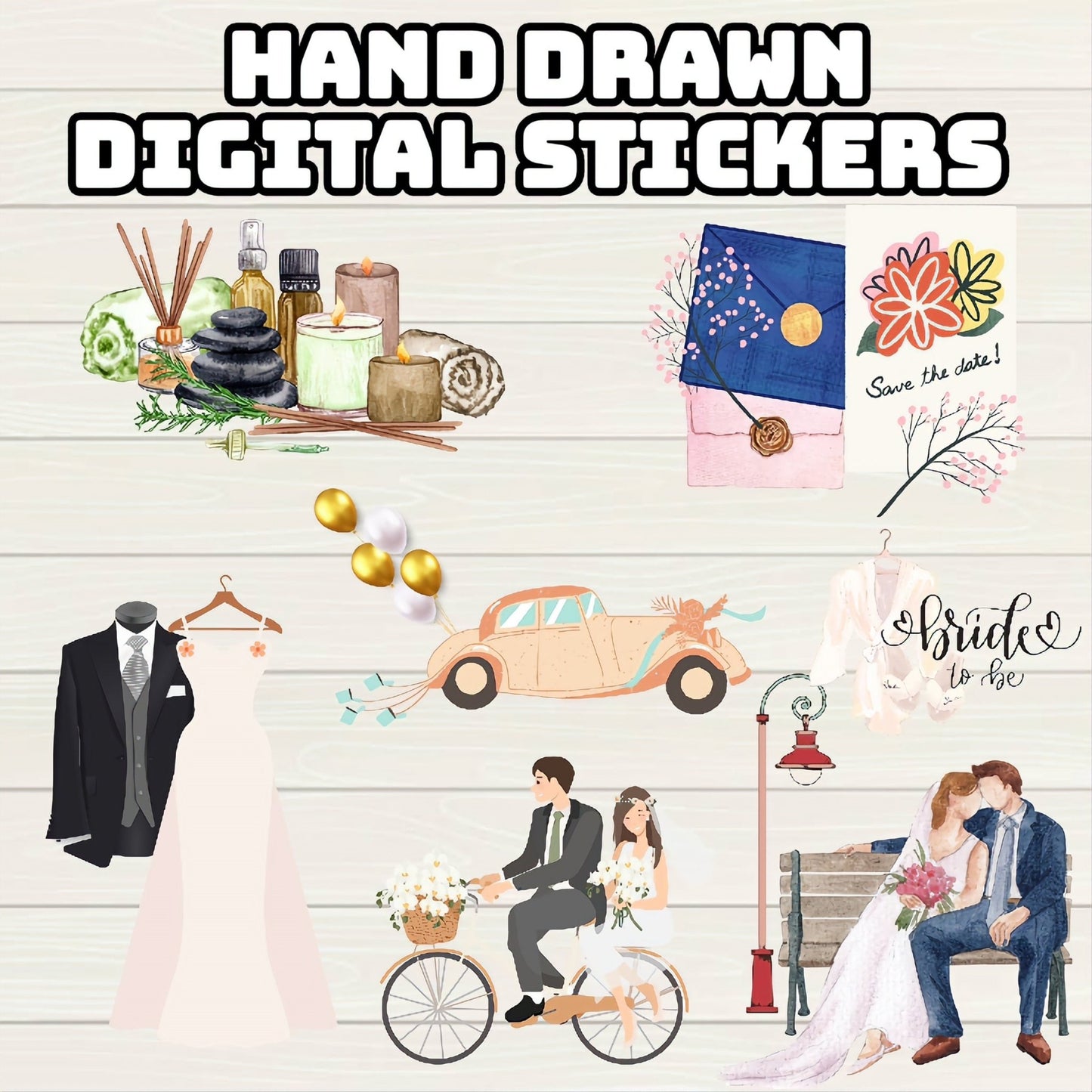 Wedding Digital Stickers - 200+ Stickers, Goodnotes file, Pre-Cropped Individuals, PNGs Digital Stickers, Pre-cropped iPad Stickers - Digital Agenda Co.