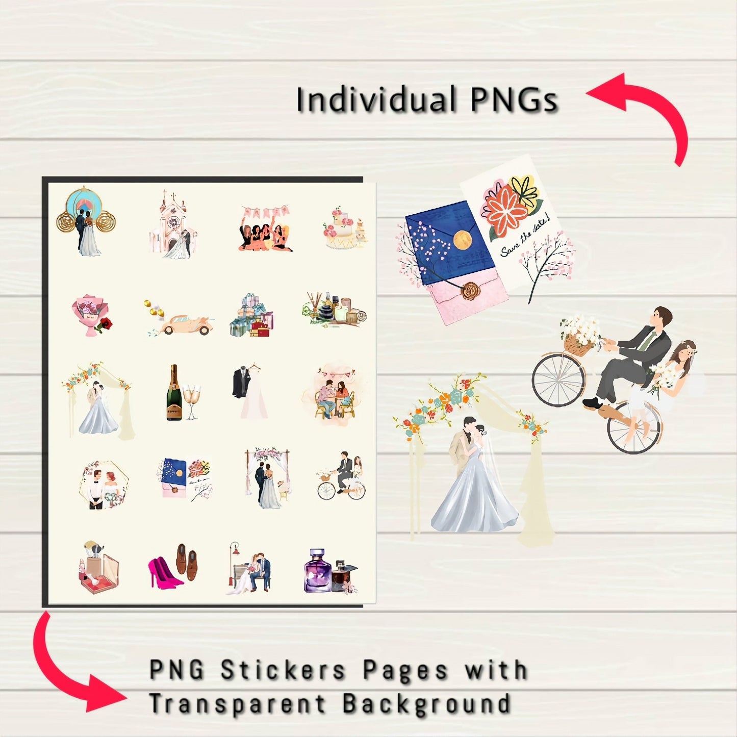 Wedding Digital Stickers - 200+ Stickers, Goodnotes file, Pre-Cropped Individuals, PNGs Digital Stickers, Pre-cropped iPad Stickers - Digital Agenda Co.