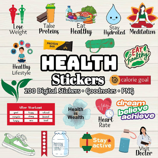 Diet Digital Stickers - 200 Stickers, Goodnotes file, Pre-Cropped Individuals, PNGs Digital Stickers, Pre-cropped iPad Stickers - Digital Agenda Co.
