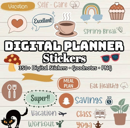 Digital Planner 2 Digital Stickers - 350+ Stickers, Goodnotes file, Pre-Cropped Individual, PNGs Digital Stickers, Pre-cropped iPad Sticker - Digital Agenda Co.