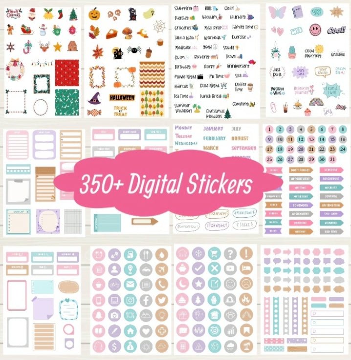 Digital Planner Digital Stickers - 350+ Stickers, Goodnotes file, Pre-Cropped Individuals, PNGs Digital Stickers, Pre-cropped iPad Stickers - Digital Agenda Co.