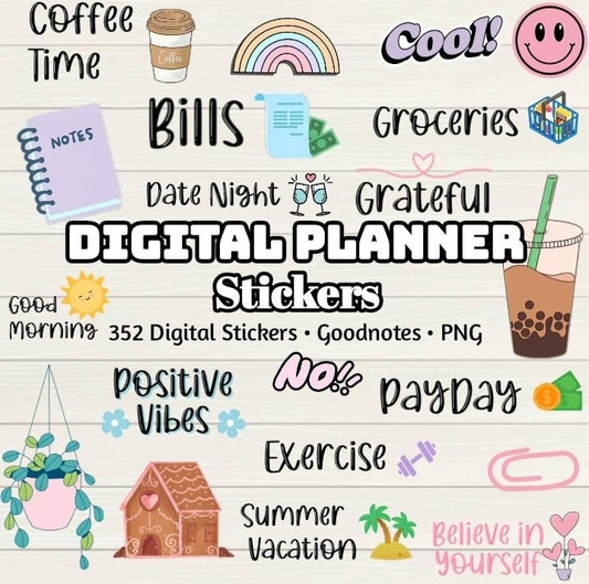 Digital Planner Digital Stickers - 350+ Stickers, Goodnotes file, Pre-Cropped Individuals, PNGs Digital Stickers, Pre-cropped iPad Stickers - Digital Agenda Co.