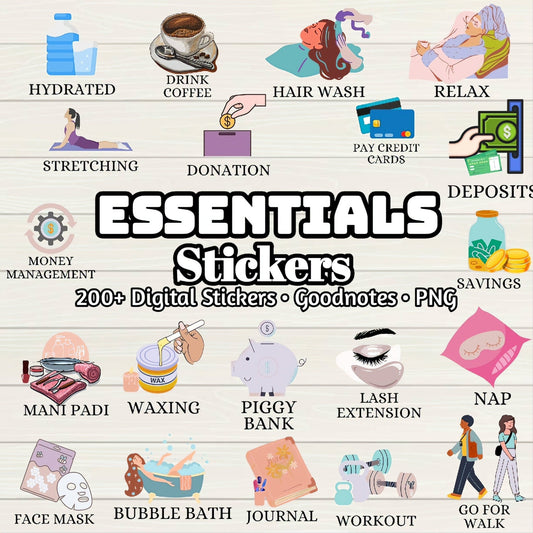 Essentials Digital Stickers - 242 Stickers, Goodnotes file, Pre-Cropped Individuals, PNGs Digital Stickers, Pre-cropped iPad Stickers - Digital Agenda Co.