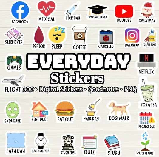 Everyday Digital Stickers - 300+ Stickers, Goodnotes file, Pre-Cropped Individuals, PNGs Digital Stickers, Pre-cropped iPad Stickers - Digital Agenda Co.