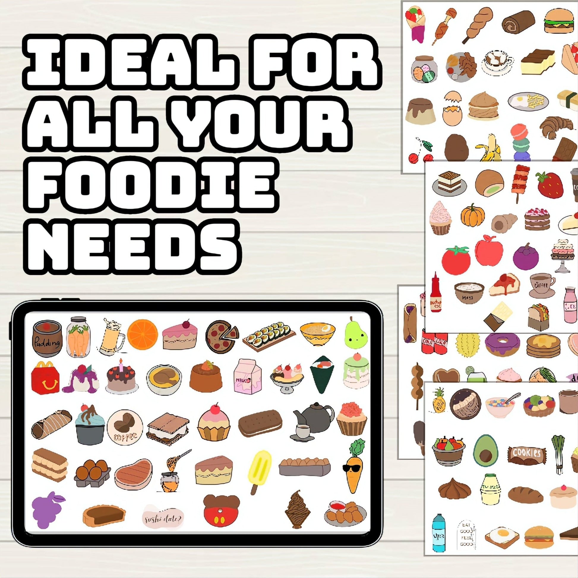 Food and Drink 2 of 3 Digital Stickers - 200 Stickers, Goodnotes file, Pre-Cropped Individuals, PNGs Digital, Pre-cropped iPad Stickers - Digital Agenda Co.