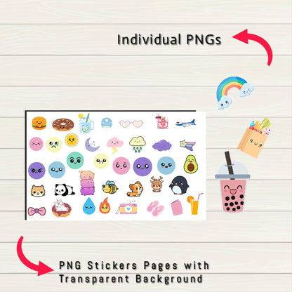 Kawaii Digital Stickers - 250 Stickers, Goodnotes file, Pre-Cropped Individuals, PNGs Digital, Pre-cropped iPad Stickers Goodnotes Book - Digital Agenda Co.