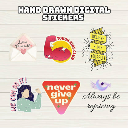 Motivational Digital Stickers - 200 Stickers, Goodnotes file, Pre-Cropped Individuals, PNGs Digital Stickers, Pre-cropped iPad Stickers - Digital Agenda Co.