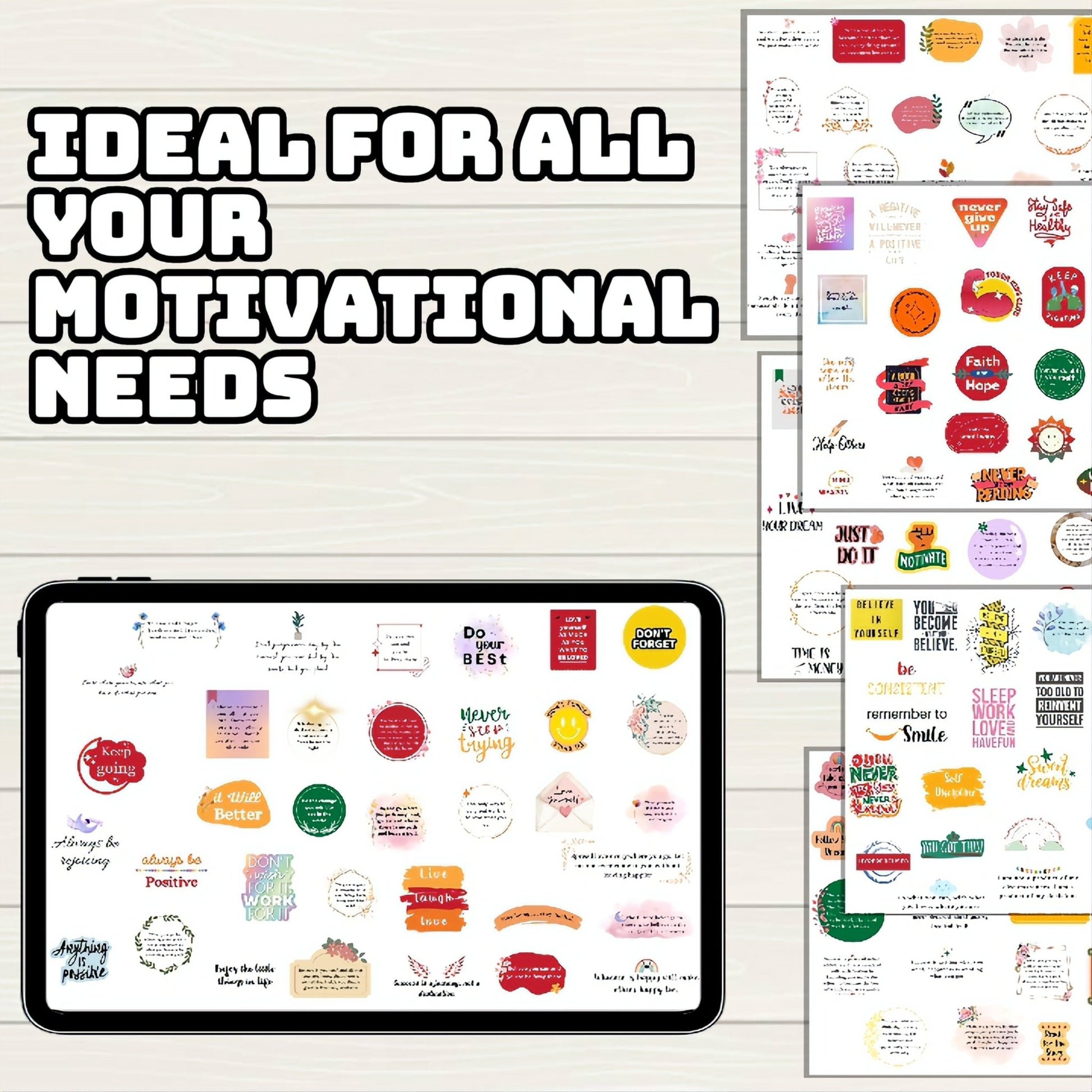 Motivational Digital Stickers - 200 Stickers, Goodnotes file, Pre-Cropped Individuals, PNGs Digital Stickers, Pre-cropped iPad Stickers - Digital Agenda Co.