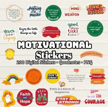 Motivational Digital Stickers - 200 Stickers, Goodnotes file, Pre-Cropped Individuals, PNGs Digital Stickers, Pre-cropped iPad Stickers - Digital Agenda Co.