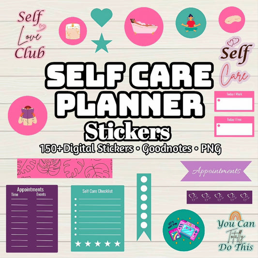 Self Care Planner Digital Stickers - 150+ Stickers, Goodnotes file, Pre-Cropped Individuals, PNGs Widgets, Pre-cropped iPad Stickers - Digital Agenda Co.