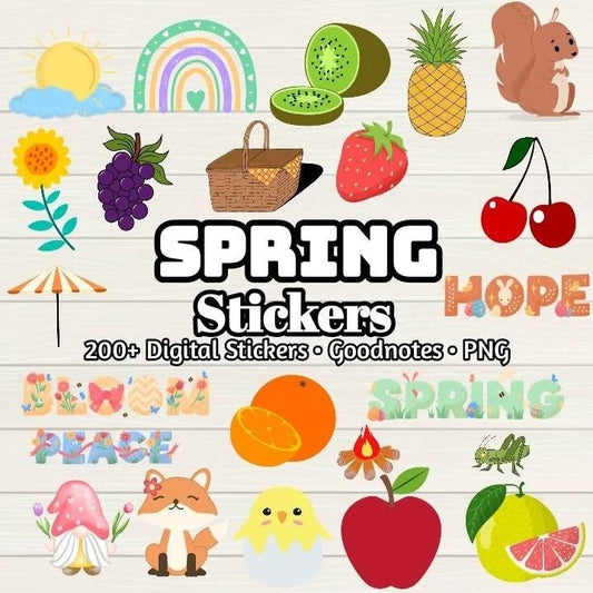 Spring Digital Stickers - 200+ Goodnotes file, Pre-Cropped Individuals, PNGs Digital Stickers, Pre-cropped iPad Stickers, - Digital Agenda Co.