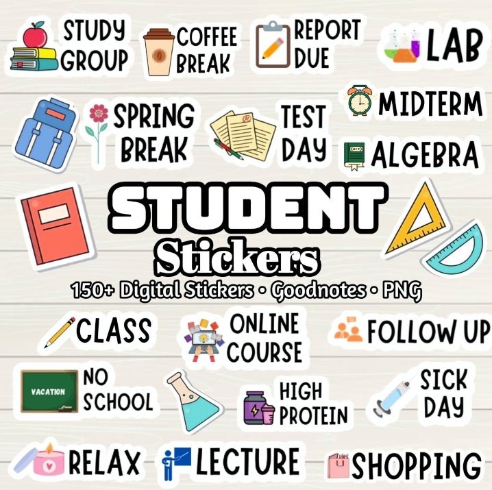 Student Digital Stickers - 150+ Stickers, Goodnotes file, Pre-Cropped ...