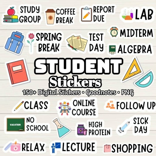 Student Digital Stickers - 150+ Stickers, Goodnotes file, Pre-Cropped Individuals, PNGs Digital Stickers, Pre-cropped iPad Stickers - Digital Agenda Co.