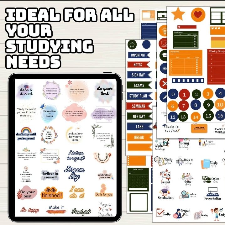 Study Digital Stickers - 200+ Stickers, Goodnotes file, Pre-Cropped Individuals, PNGs Digital Stickers, Pre-cropped iPad Stickers - Digital Agenda Co.