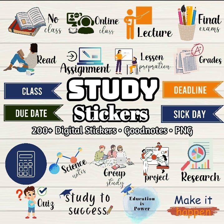 Coursework Stickers Study Digital Stickers - 200+ Stickers, Goodnotes file, Pre-Cropped In ...