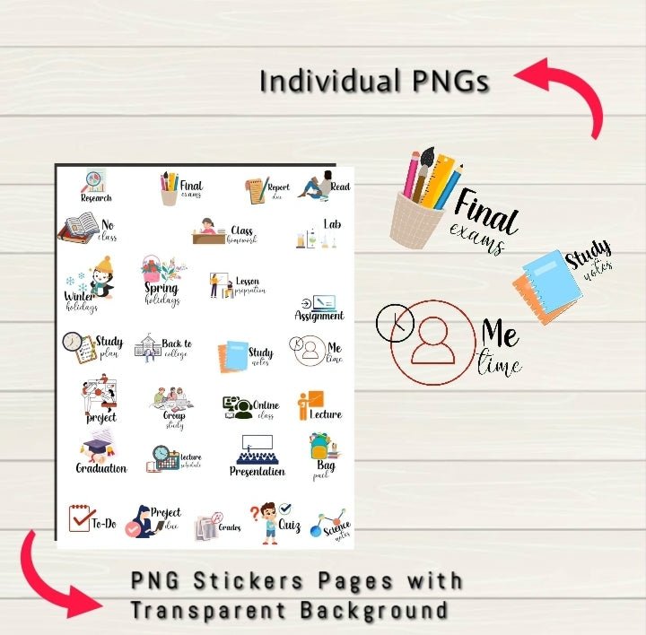 Study Digital Stickers - 200+ Stickers, Goodnotes file, Pre-Cropped Individuals, PNGs Digital Stickers, Pre-cropped iPad Stickers - Digital Agenda Co.