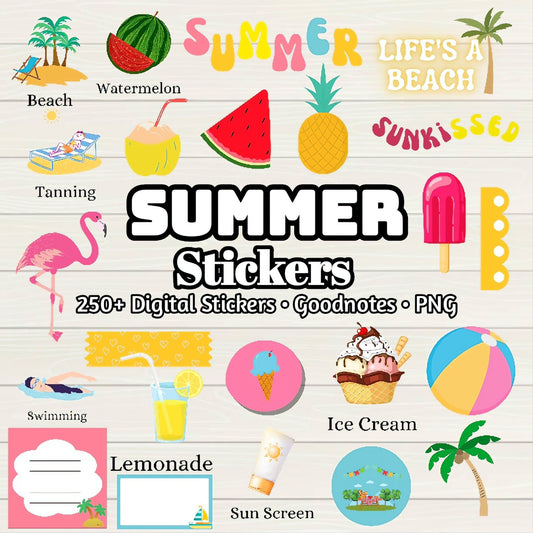 Summer Digital Stickers - 260+ Stickers, Goodnotes file, Pre-Cropped Individuals, PNGs Digital Stickers, Pre-cropped iPad Stickers - Digital Agenda Co.