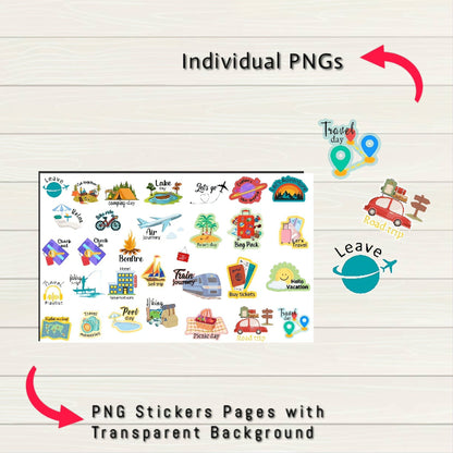 Travel Digital Stickers - 200+ Stickers, Goodnotes file, Pre-Cropped Individuals, PNGs Digital Stickers, Pre-cropped iPad Stickers - Digital Agenda Co.