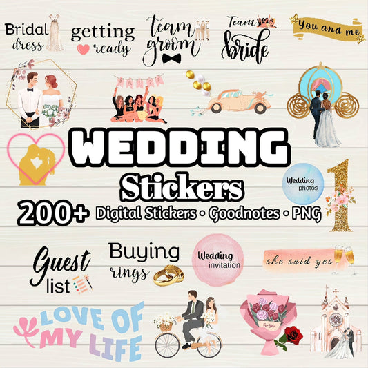 Wedding Digital Stickers - 200+ Stickers, Goodnotes file, Pre-Cropped Individuals, PNGs Digital Stickers, Pre-cropped iPad Stickers - Digital Agenda Co.